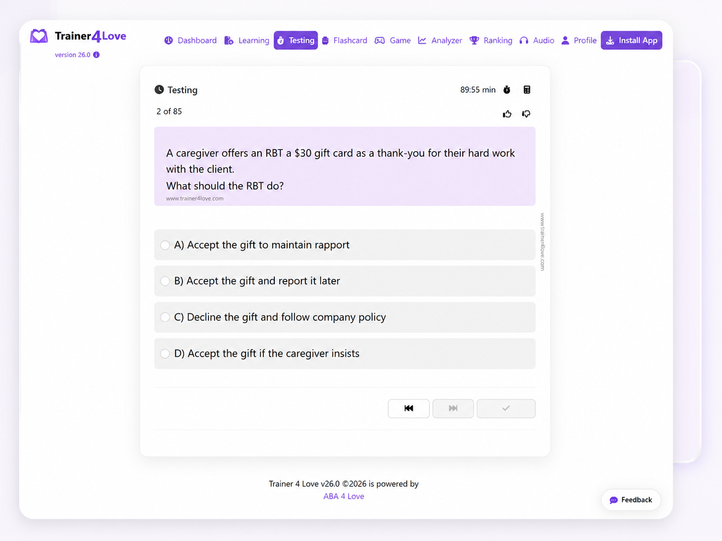 Mock exam timer interface counting down with question progress.